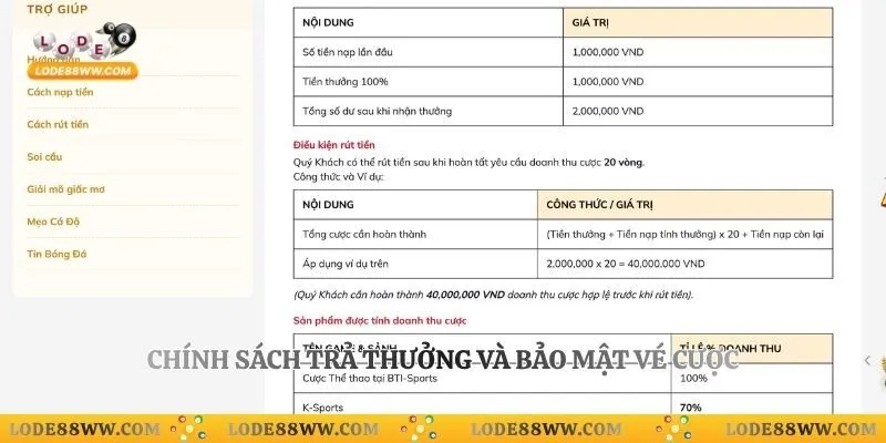 Chính sách trả thưởng và bảo mật vé cược