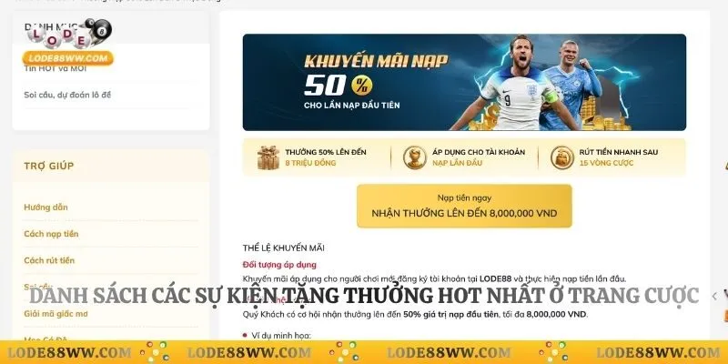 Danh sách các sự kiện tặng thưởng hot nhất ở trang cược
