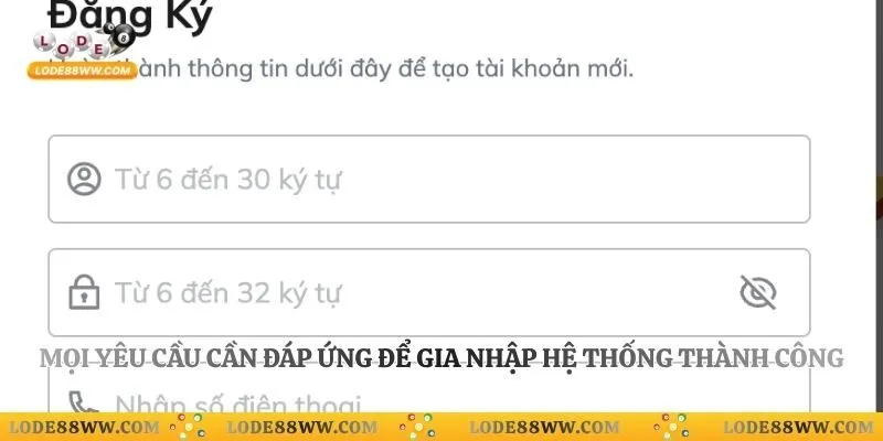 moi yeu cau can dap ung de gia nhap he thong thanh cong