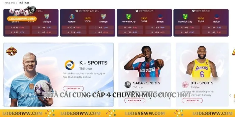 Nhà cái cung cấp 4 chuyên mục cược hot